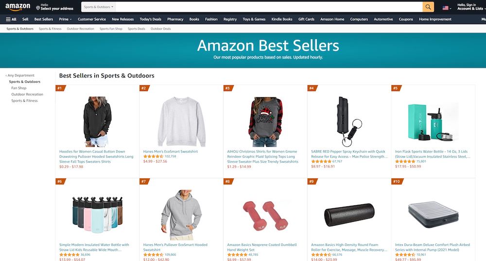 Amazon's best sellers screen shot